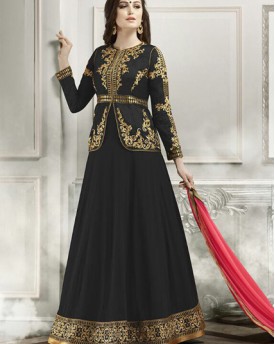 Designer Black Gown With banglori silk jacket
