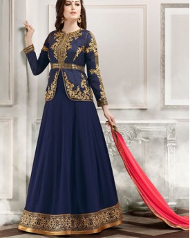 Designer Navi Blue Gown With banglori silk jacket