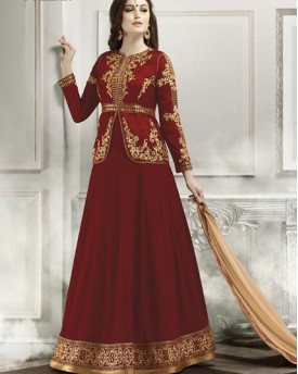 Designer Red Gown With banglori silk jacket