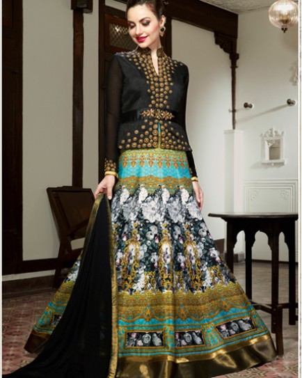 Designer Evening Gown With English Floral Print