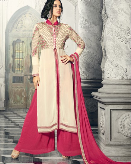 Designer Cream And Pink Salwar Kameez