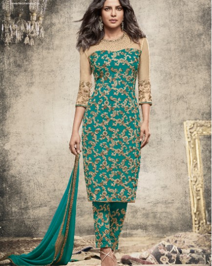 Designer Dyed Georgette Turquoise Salwar Kameez