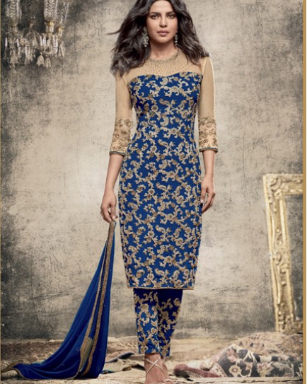 Designer Dyed Georgette Blue Salwar Kameez