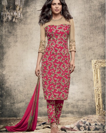 Designer Dyed Georgette Red Salwar Kameez