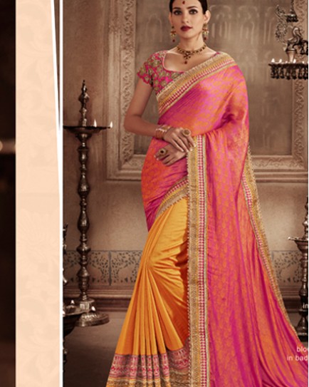 Designer Rani Color Jacquard Silk Saree