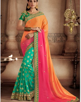 Designer Orange Color Shaded Crush Fabrics Saree