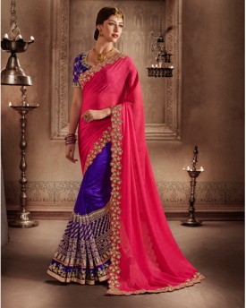 Designer Rani Color Shaded Crush Fabrics Saree