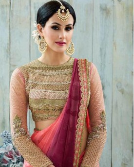 Amazing pitch and maroon heavy work saree