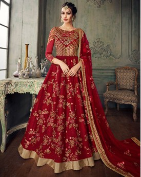 Red Heavy Net Salwar Suit